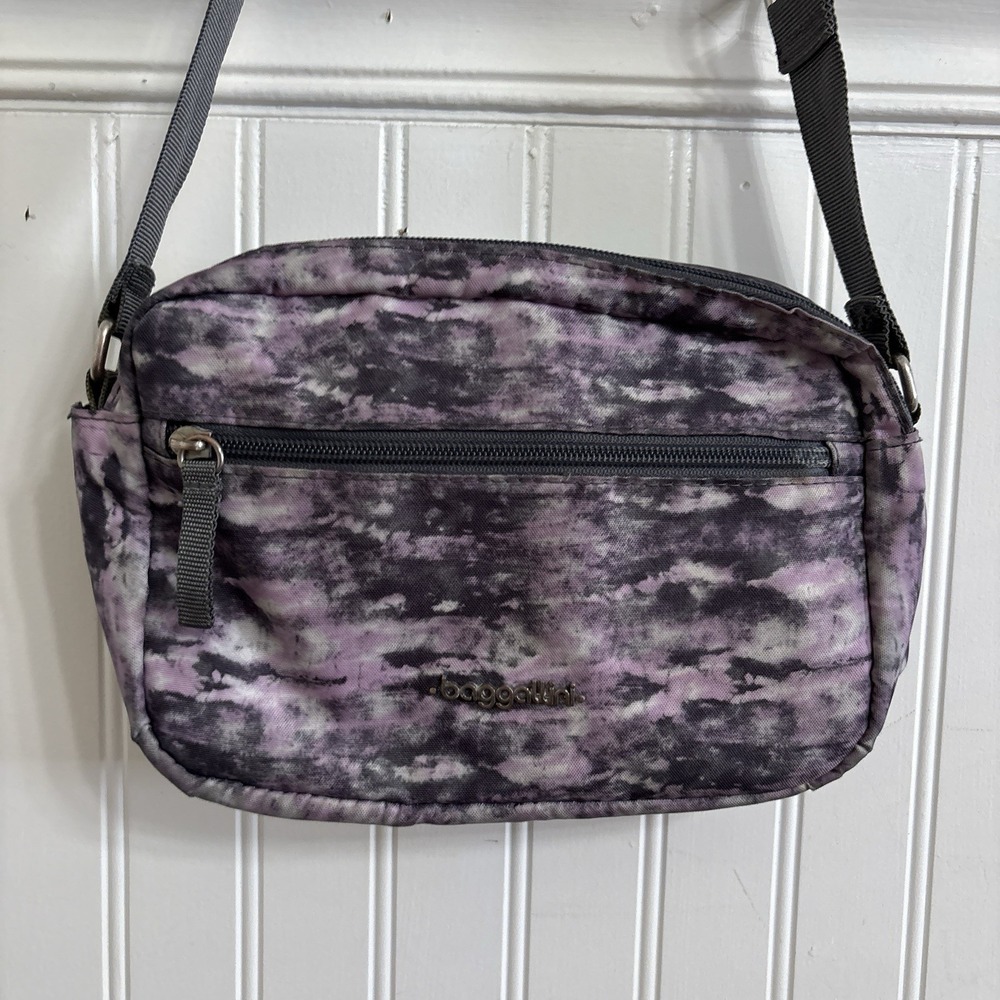 Baggallini Double Trouble Washable Nylon Crossbody Bag Purse Purple Horizon